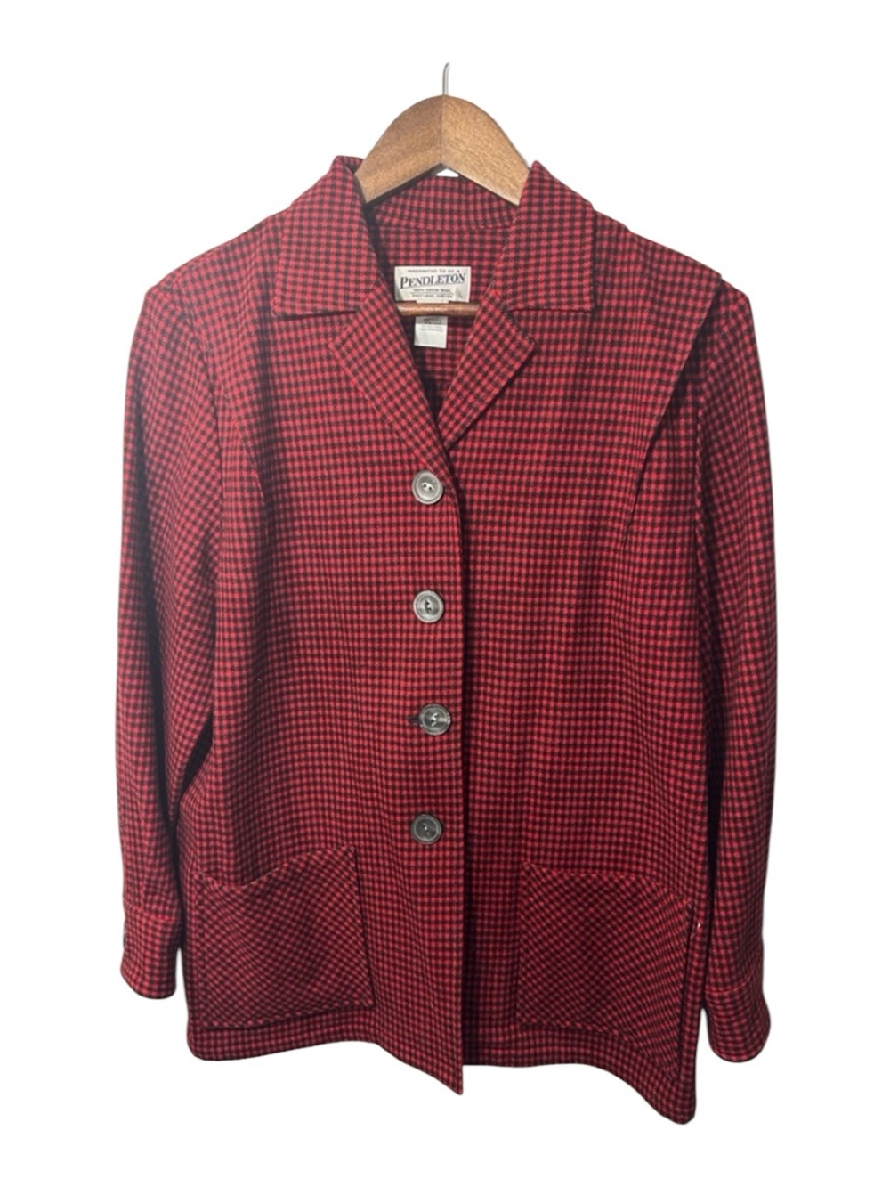 Pendleton Wool Houndstooth Jacket Red Black Button Front Women’s Size M - Picture 2 of 10